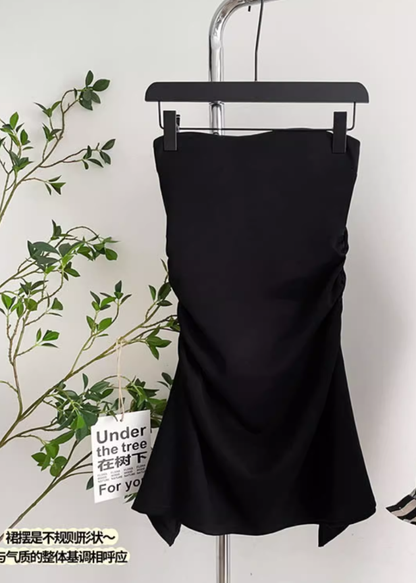 Tube top dress, slimming, elegant, high-end, sleeveless, niche design, high waist R0281