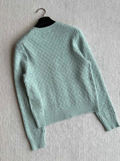 CC 25A Classic Round Neck Floral Wool Cardigan In Turquoise 275514