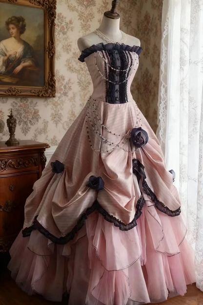Pink strapless fitted waist elegant princess-style ball gown/bridal dress R6761