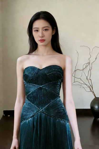 Gorgeous Dark Green Satin Beaded Mermaid Long Birthday Prom Dress Party Dress SP1557