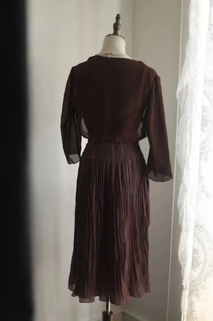 Brown halter-neck high-waisted sexy midi-length prom dress R6840