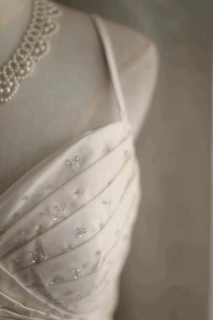 White halter-neck, fitted waist, tiered skirt, long ball gown R6722