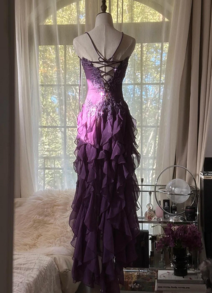 A stunning purple strapless, fitted, bodycon ball gown R6561