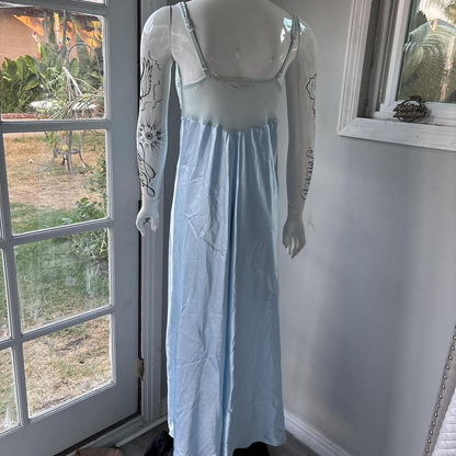A line Spaghetti Straps Light Sky Blue Lace Long Prom Dresses Evening Dress fg8521