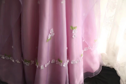 Pink halter-neck floral design, fitted waist, A-line silhouette, full skirt, long ball gown, bridal dress R6841