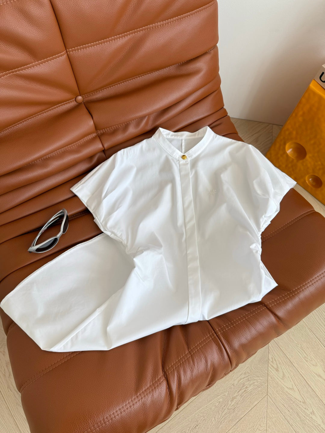 Celine 25 Flying Sleeve Waist Dress White Cotton