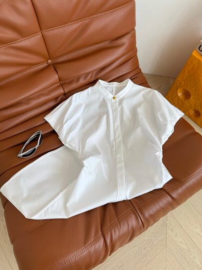 Celine 25 Flying Sleeve Waist Dress White Cotton