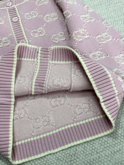 Gucci Knot Jacquard Knitted Cardigan Pink Wool