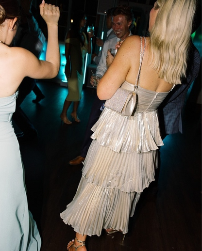 Silver Spaghetti Straps A-Line Tiered Long Formal Party Dress MD7473