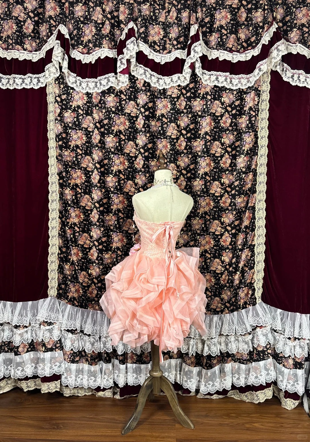 New Homecoming Dress Strapless Lace Cascade Flower Prom Dress Back to School Outfits Party Dress  D6129