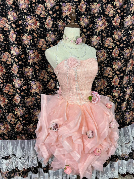 New Homecoming Dress Strapless Lace Cascade Flower Prom Dress Back to School Outfits Party Dress  D6129