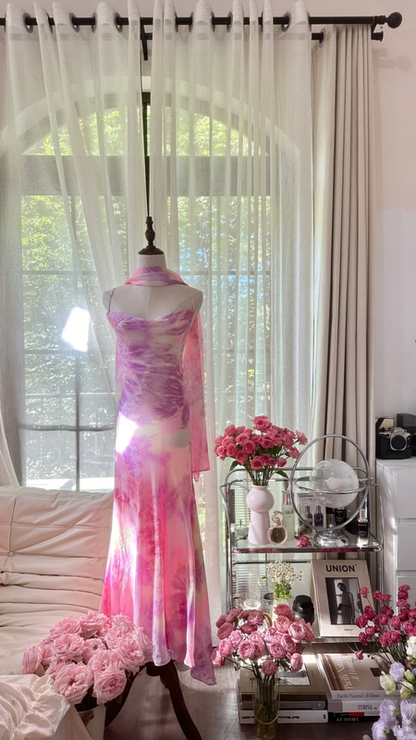 Light pinkish purple halter-neck fitted fishtail long ball gown R7791