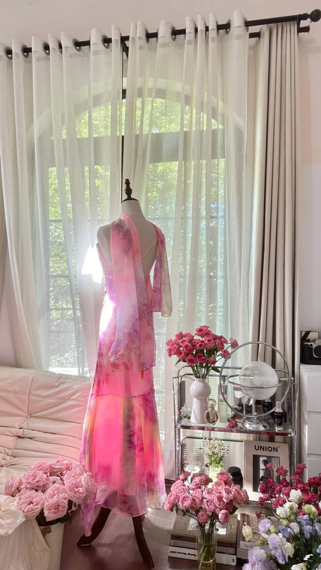 Light pinkish purple halter-neck fitted fishtail long ball gown R7791