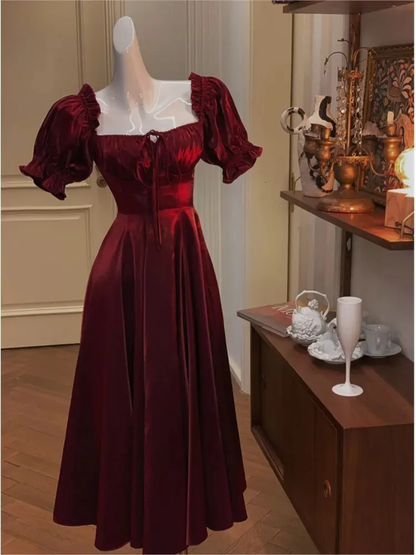 Women's Burgundy Evening Party Dress, Summer Elegant Romantic Prom A-line Graduation Dresses          S5444