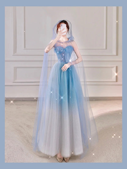 A Line Ombre Tulle Sequin Long Evening Gowns Party Prom Dresses   S6944