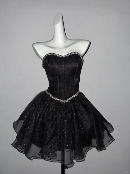 Elegant Homecoming Dress Sweetheart Rinestone Tulle Prom Dress Back to School Outfits Party Dress  D6134