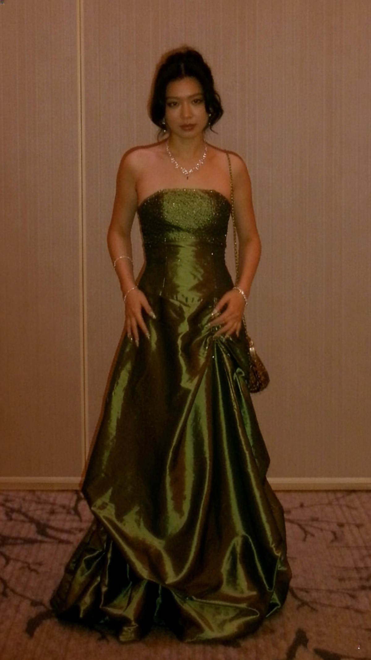 Elegant Olive Green Strapless Satin Sequin Long Birthday Party Dress Evening Gown