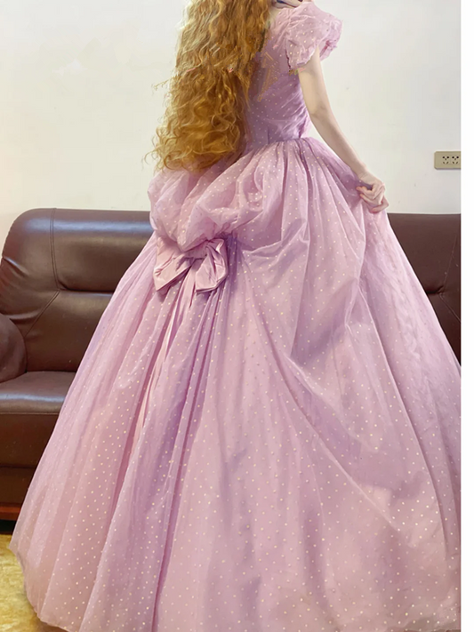 Light Purple Waist-Cinched Fitted Elegant Puffy-Hem Ball Gown, Bridal Gown R7321