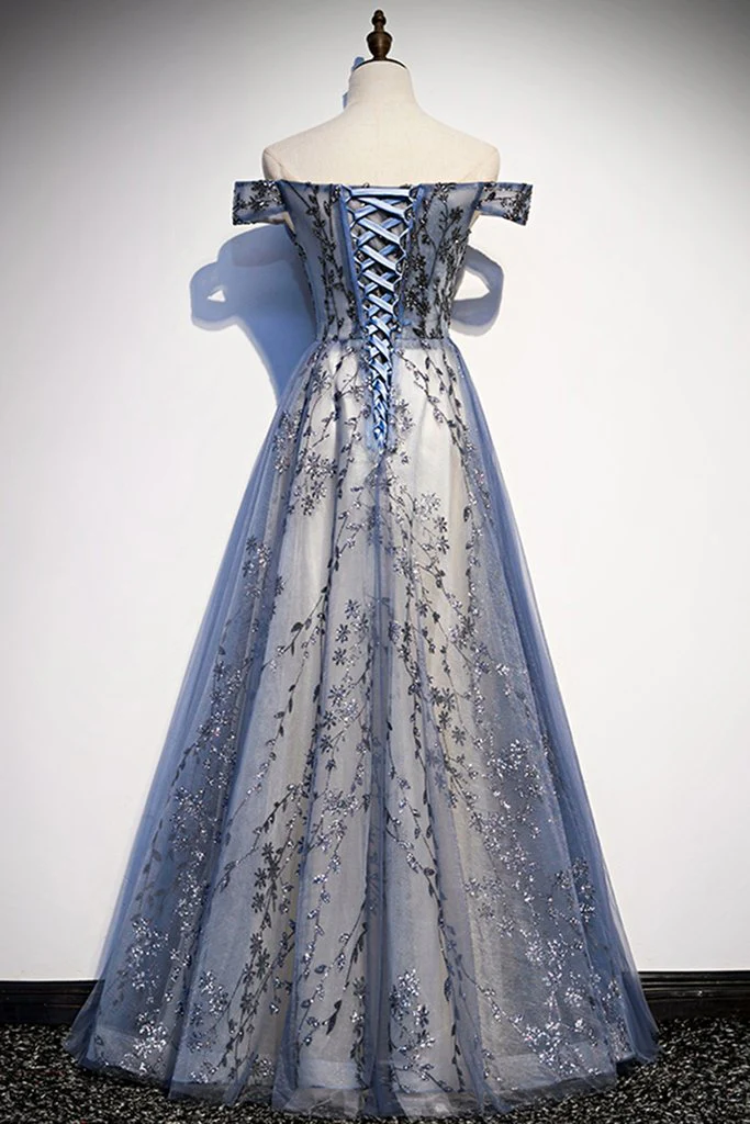Elegant Off Shoulder A-Line Tulle Formal Party Dress MD7185