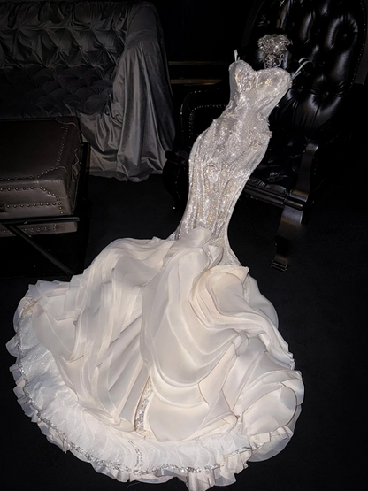 White halter-neck, fitted, bodycon, long, sexy ball gown/bridal dress R8705