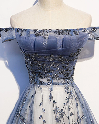 Elegant Off Shoulder A-Line Tulle Formal Party Dress MD7185