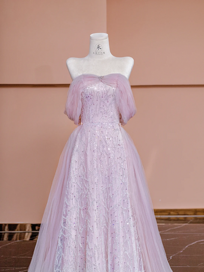 Light purple strapless, fitted A-line long ball gown/bridal dress R8423