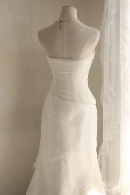 White strapless fitted long ball gown R6728