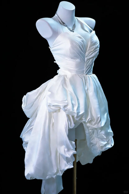 Elegant Homecoming Dress Halter Pleated Back to School Outfits Party Dress  D6445