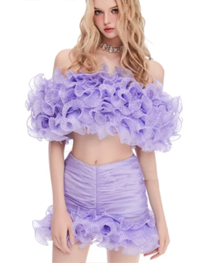 Purple one-shoulder tube top tight mini skirt suit homecoming dress R4386