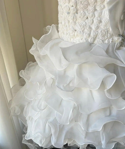 Elegant Homecoming Dress Strapless Flower Tulle Cascade Bowknot Back to School Outfits Party Dress  D6480