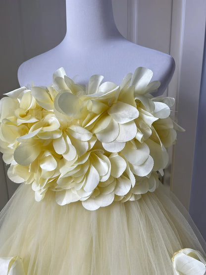 New Homecoming Dress Strapless Tulle Flower Hi-Lo Back to School Outfits Party Dress  D6487