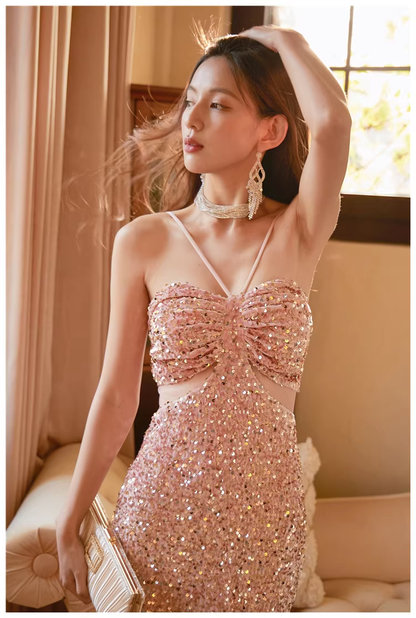 Glitter Blue Sequin Mermaid Long Wedding Guest Dress Formal Evening Dress Party Gown