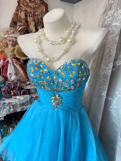 Charming Homecoming Dress Sweetheart Hi-Lo Rinestone Pleated Prom Dress Back to School Outfits Party Dress  D6190