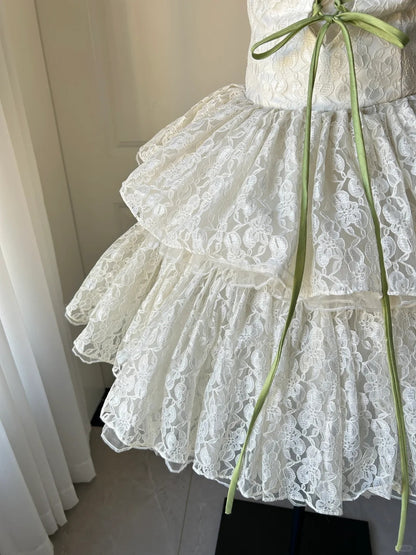 Elegant Homecoming Dress Strapless Lace Cascade Back to School Outfits Party Dress  D6481