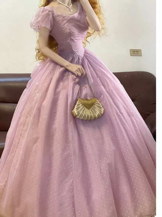Light Purple Waist-Cinched Fitted Elegant Puffy-Hem Ball Gown, Bridal Gown R7321