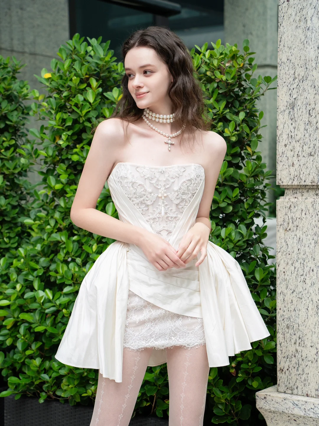 White satin tube top lace design waist waist sexy short skirt homecoming dress R4185
