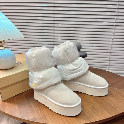 UGG Classic Mini Dipper Puffer Boots Off White Suede Technical Fabric