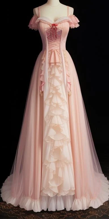 Pink Straps A-Line Ruffles Princess Long Party Dress Evening Gown, D387
