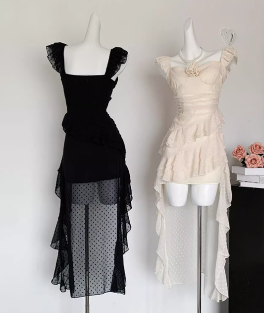 French holiday rose temperament long tail sleeveless atmosphere suspender dress R0297