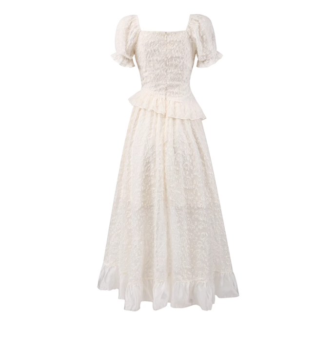 Fragrant mist white tea temperament flower snowflake velvet splicing design skirt dress R0050