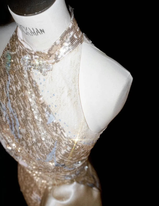 Champagne Sequin Prom Party Dress Shiny Evening Dress Birthday Outfit fg8687