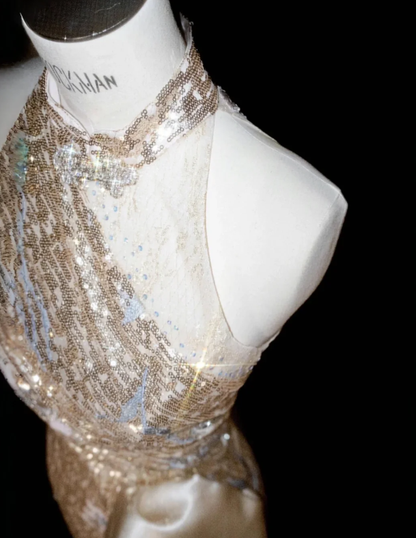 Champagne Sequin Prom Party Dress Shiny Evening Dress Birthday Outfit fg8687