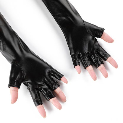 Half Finger Patent Leather Stretch Gloves Holiday Party Cosplay Costume Decoration Mid-Length     S6264
