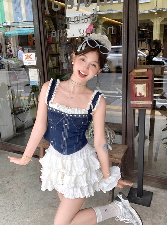Short white high waist A-line cake skirt for women summer tall and slim skirt R4867