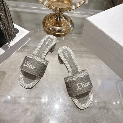 CD 26 Embroidered Sandals 45mm Gray White Canvas 592239