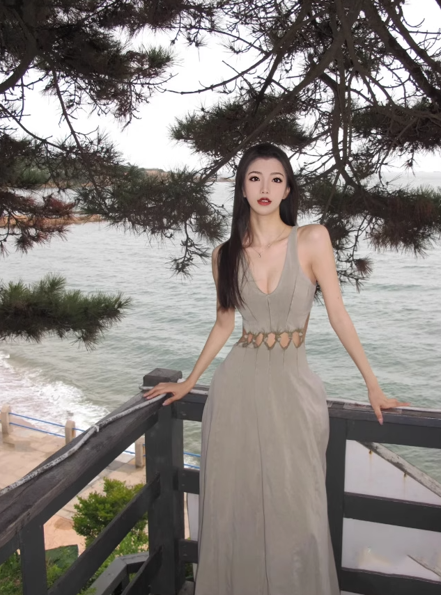 Sexy backless sleeveless dress hollow cold temperament long dress R0486