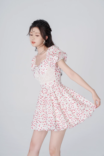 High waist floral dress for women summer waist slimming lace skirt new style petite short skirt R4455