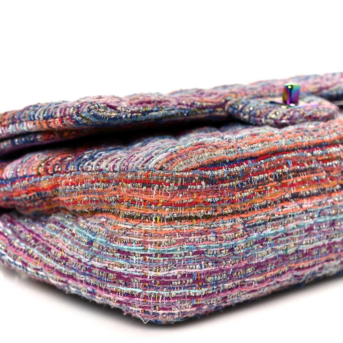 Tweed Quilted Medium Double Flap Blue Pink Orange