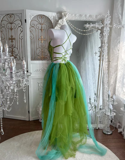 A Line Green Tulle Prom Party Dress Evening Dress Birthday Dress fg8644