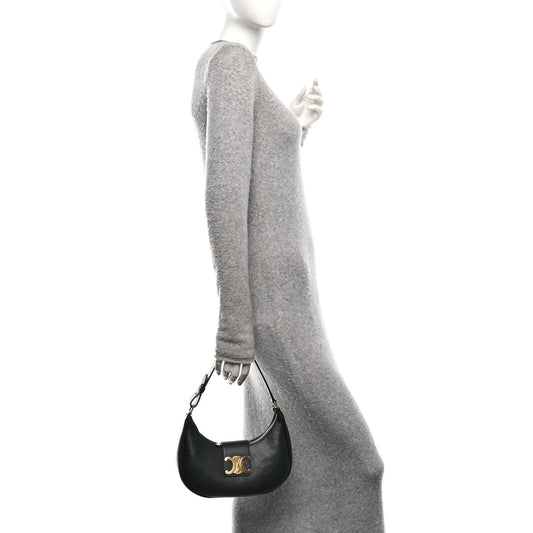 Smooth Calfskin Medium Strap Ava Triomphe Shoulder Bag Black